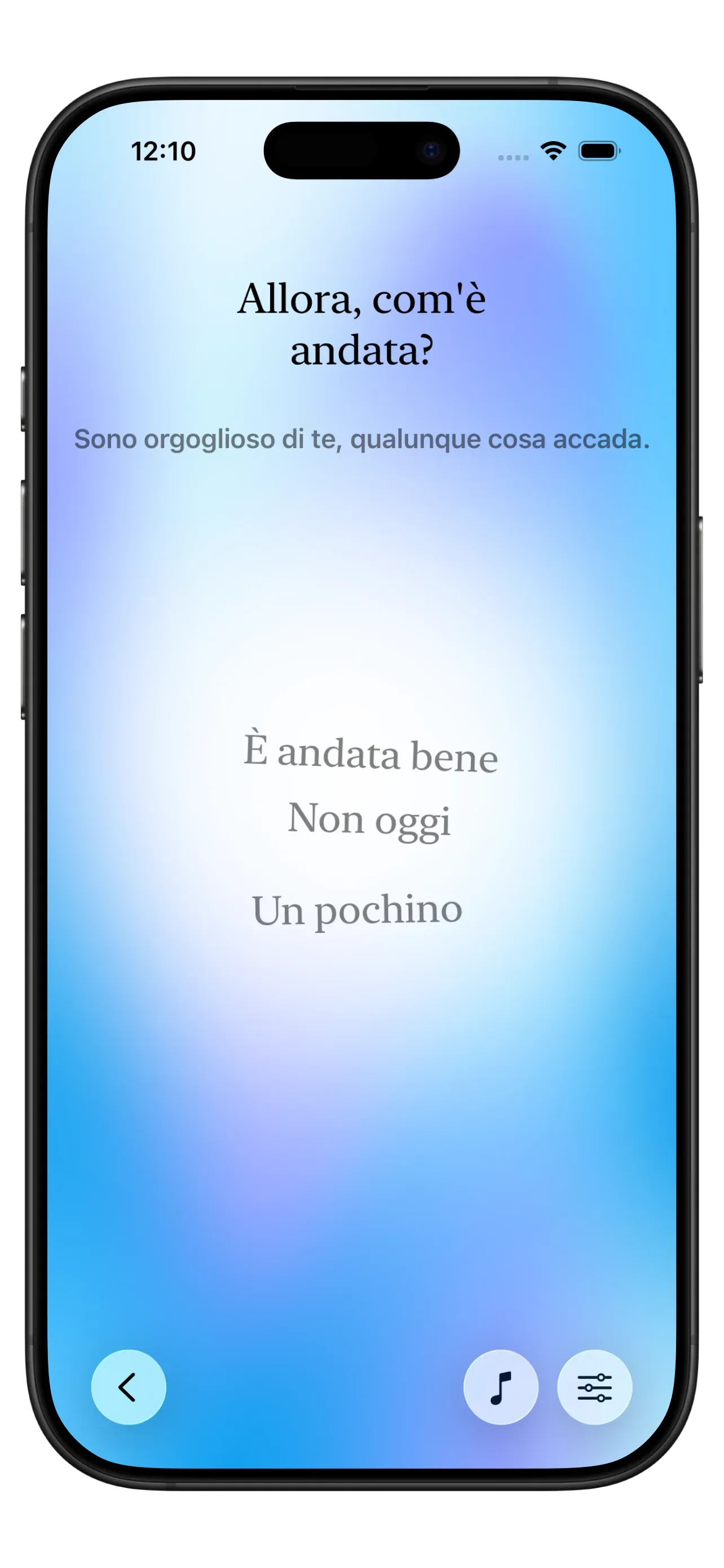 Screenshot dell'app Yizo che mostra un'interfaccia senza giudizio, senza serie o notifiche che inducono sensi di colpa