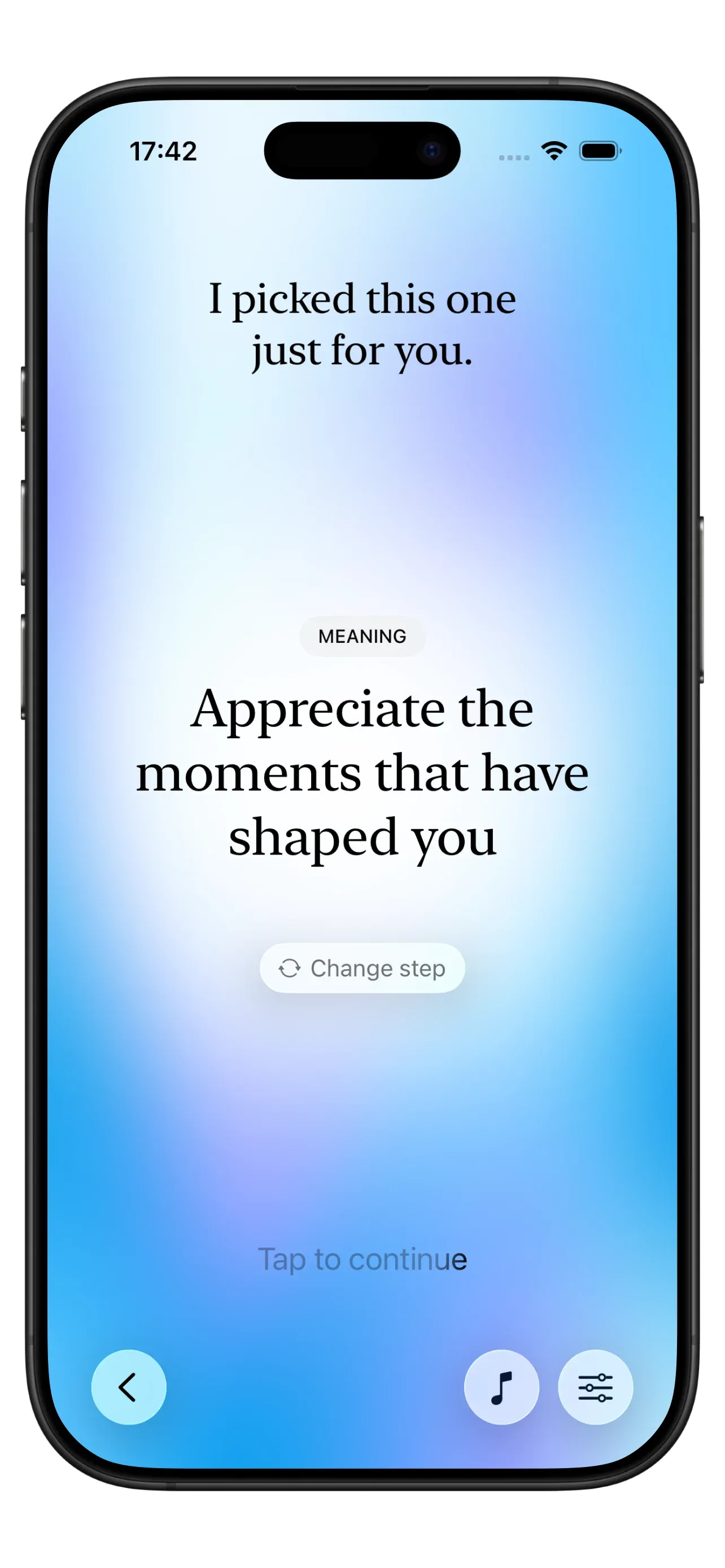 Screenshot of Yizo app showing a daily step suggestion with options to do, change, or skip