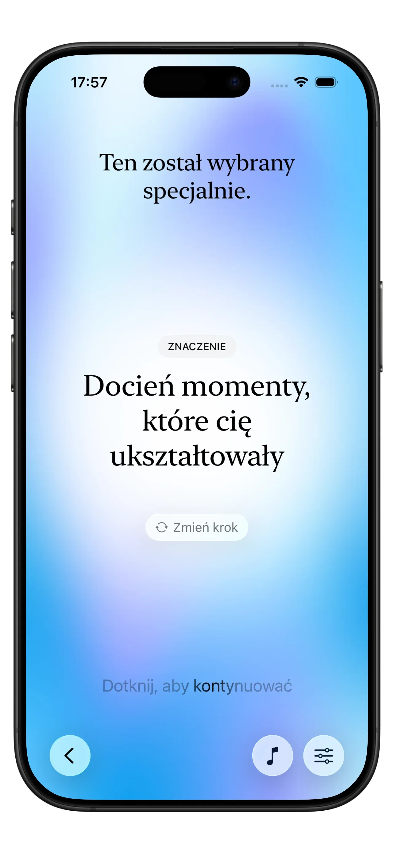 Zrzut ekranu aplikacji Yizo pokazujący dzienny krok z opcjami wykonania, zmiany lub pominięcia